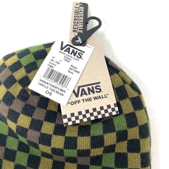 VANS Circle Tab Beanie Checker Green Black Knit Hat One Size VN0A7UDECMA - Picture 5 of 5